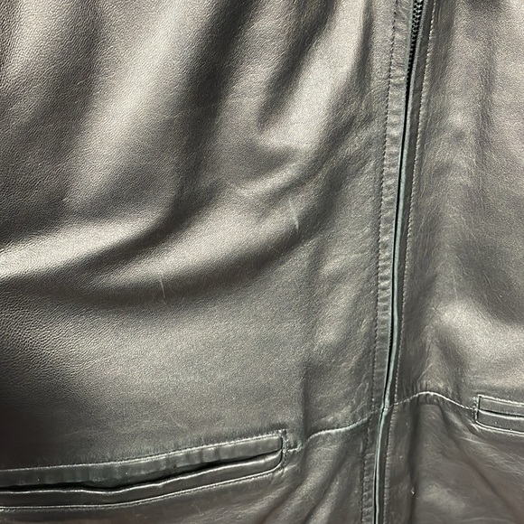 Kenneth Cole Black Leather Full Zip Bomber Jacket Zip Pockets Sz L - Picture 13 of 16